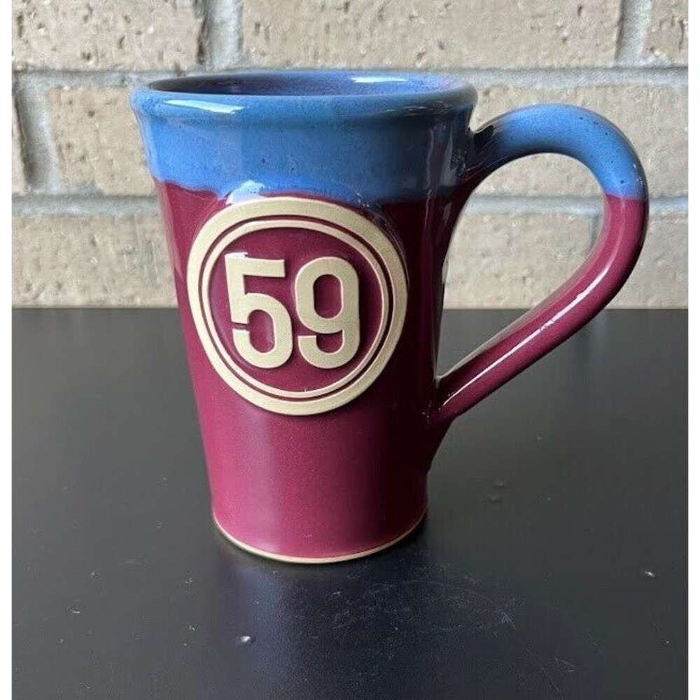Grey Fox Pottery USA Beer Stein Mug Logo "59" 16 oz Stoneware Drip Glaze